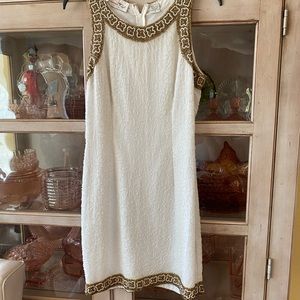 Vintage lawrence-kazan white and gold silk beaded sequined Dress